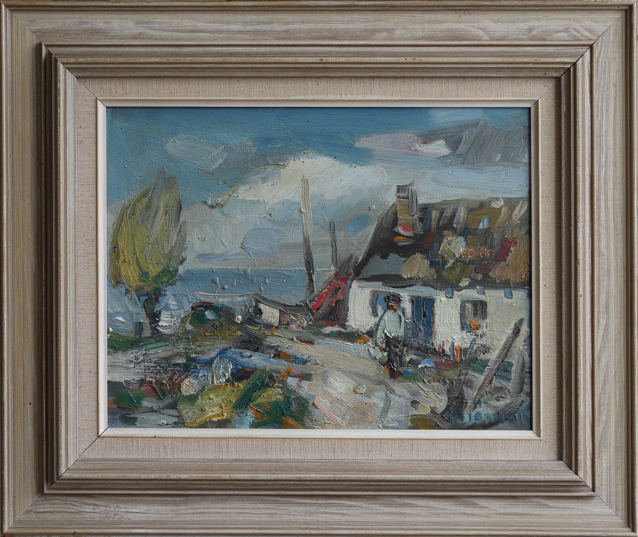 Mid Century Vintage Art Original Oil Painting from Sweden