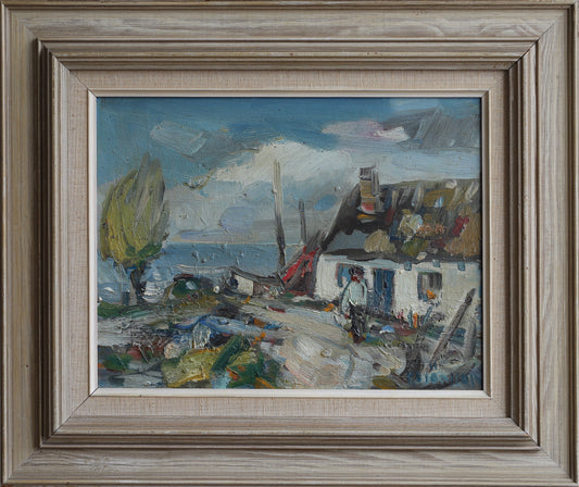 Mid Century Vintage Art Original Oil Painting from Sweden