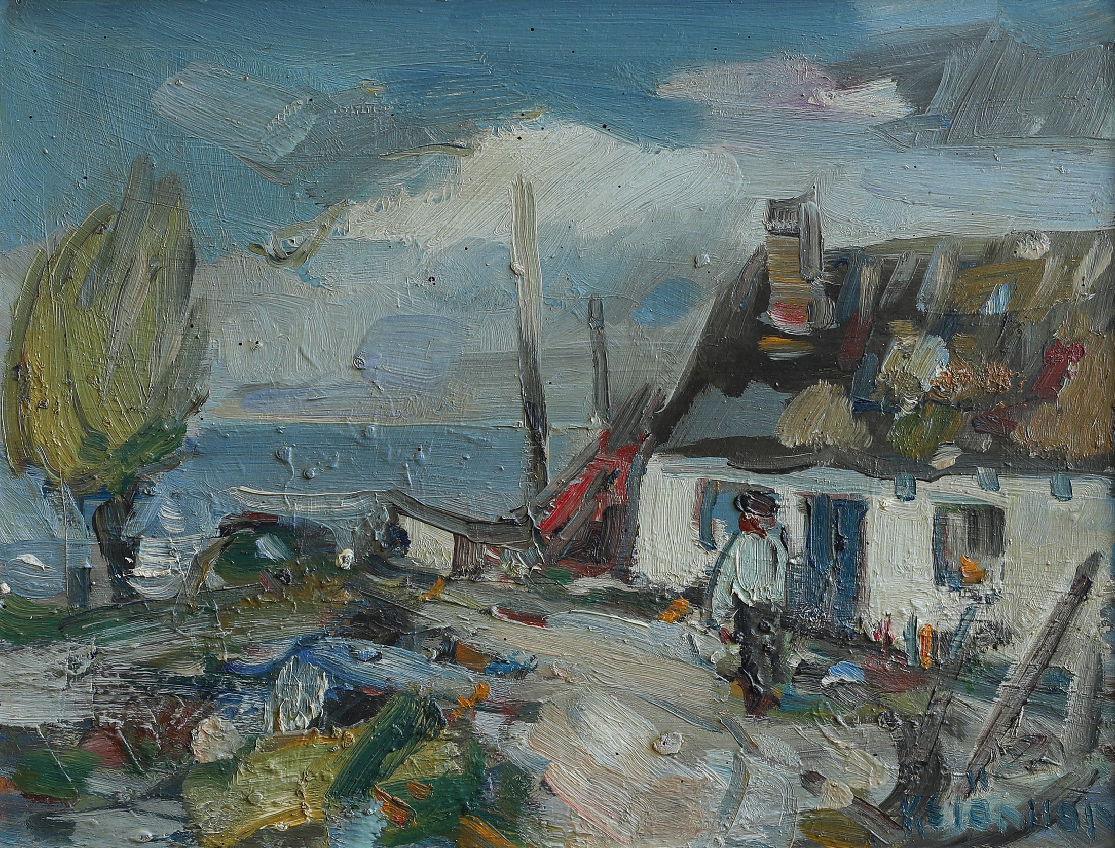 Mid Century Vintage Art Original Oil Painting from Sweden