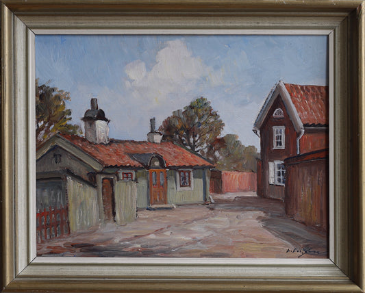 Original Oil Painting Vintage Art Mid Century Sweden