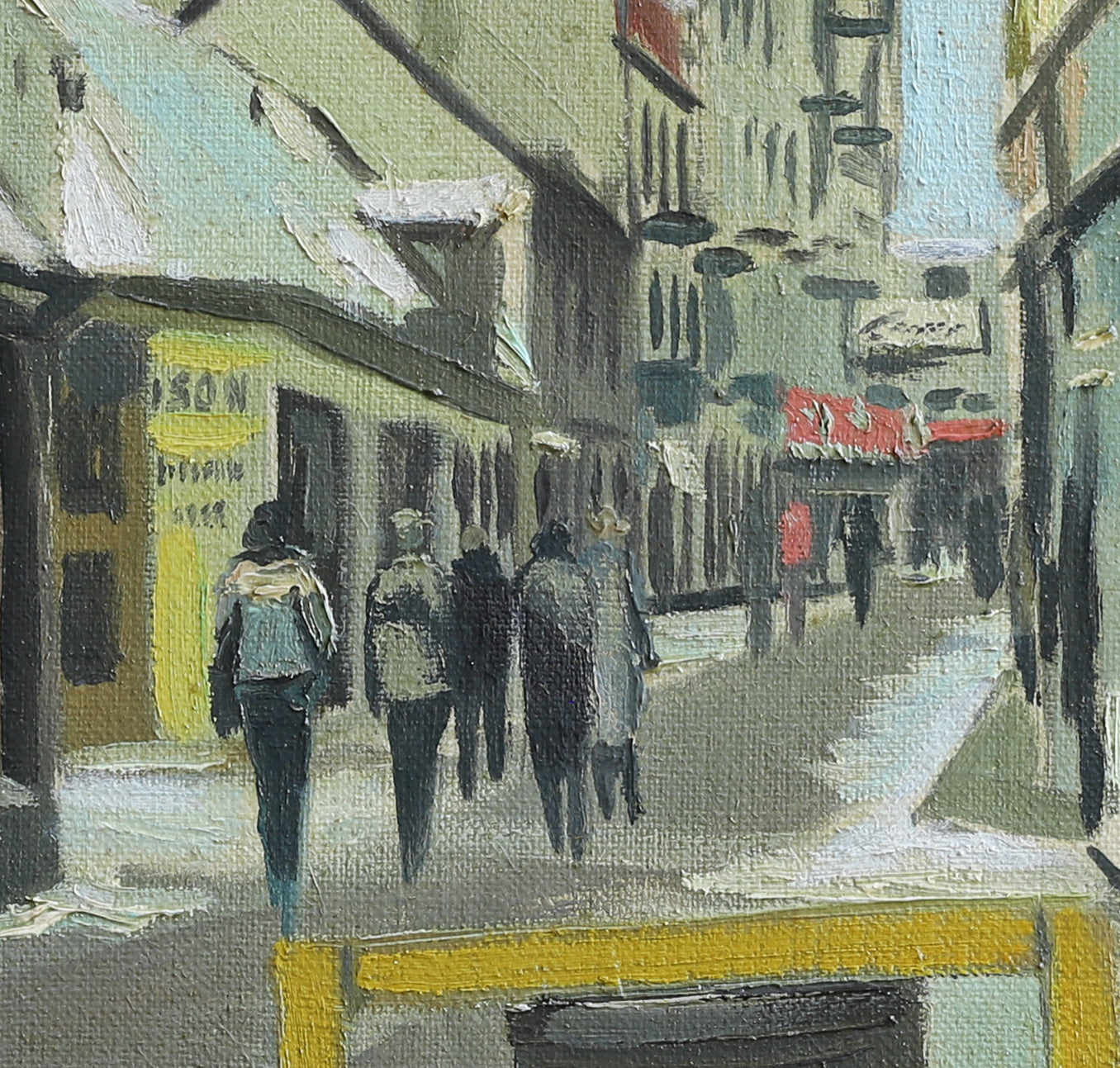 Original Vintage Mid Century Street Scene Oil Painting from Sweden