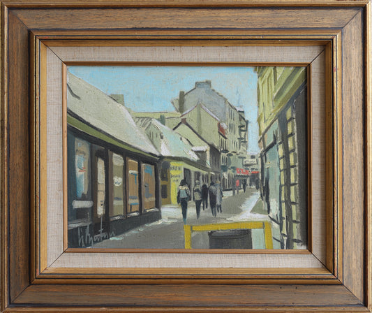 Original Vintage Mid Century Street Scene Oil Painting from Sweden