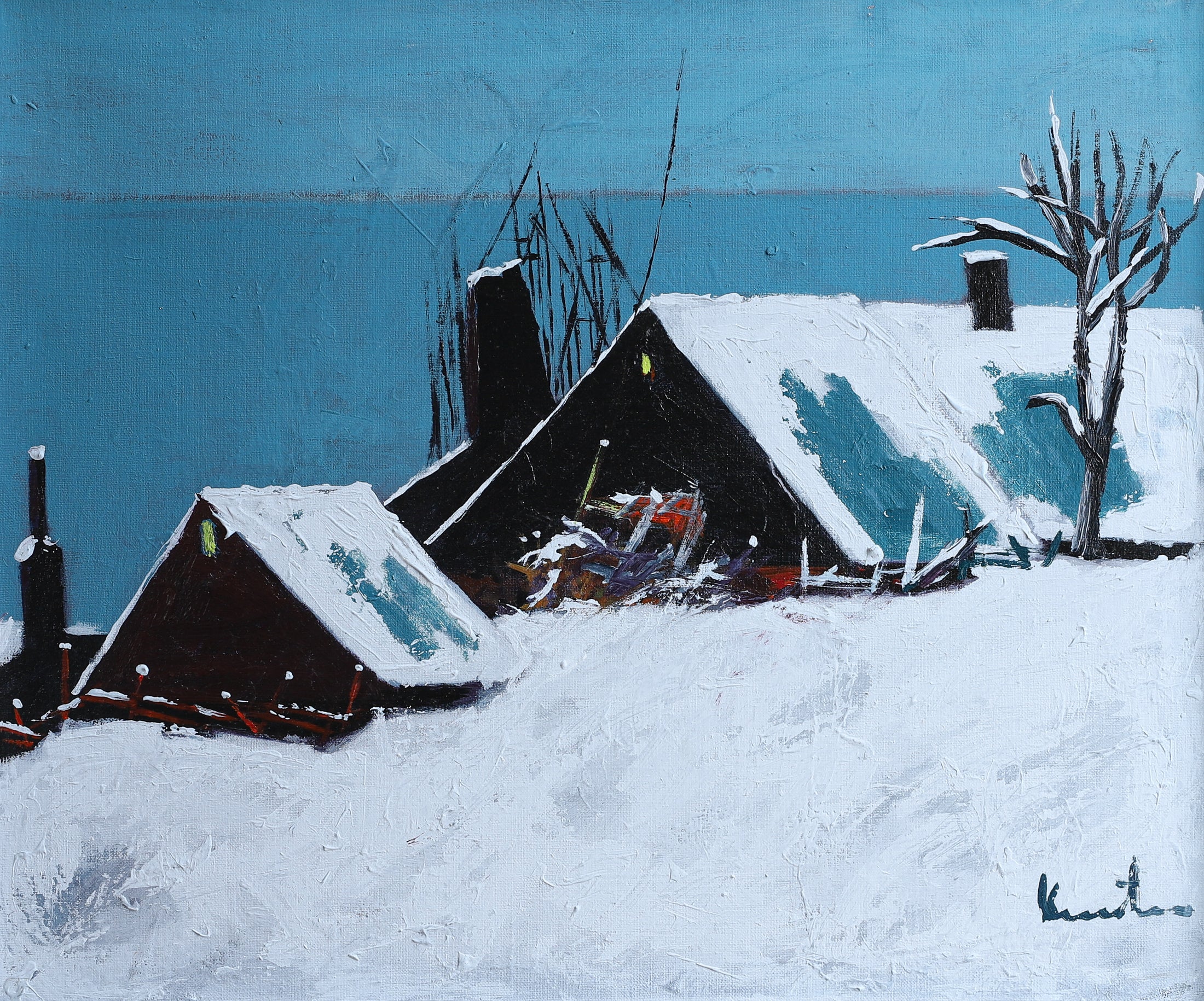 Mid Century Original Oil Painting From Sweden by K Christensen