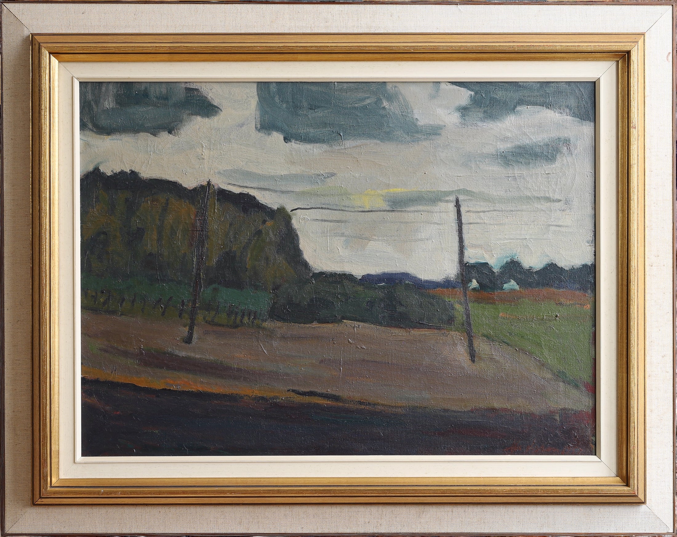 Mid Century Vintage Art Room Landscape Oil Painting 1952