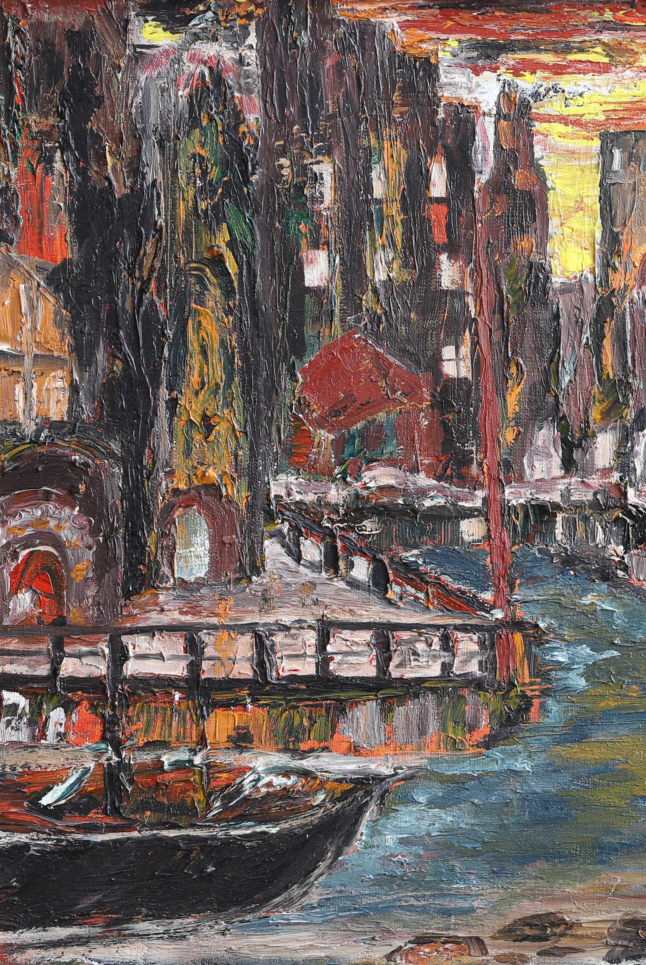 Mid Century Original Cityscape Oil Painting from Sweden