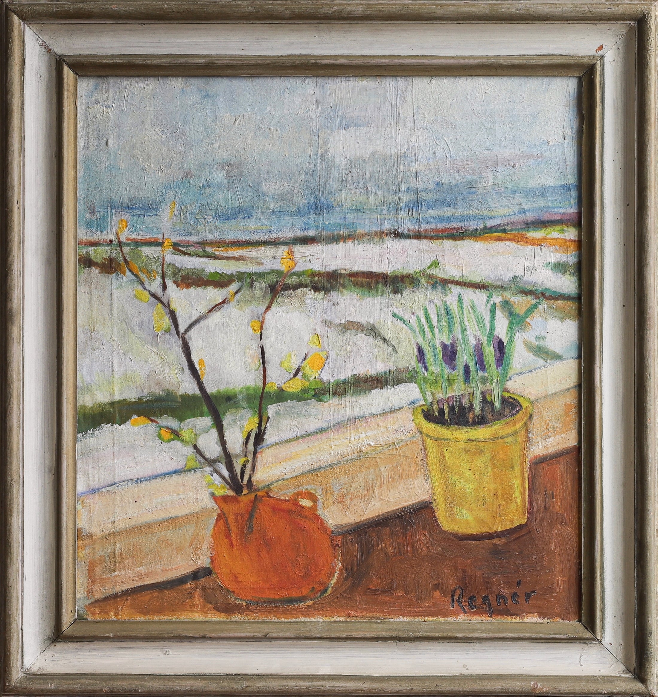 Vintage Mid Century Original Interior Oil Painting from Sweden