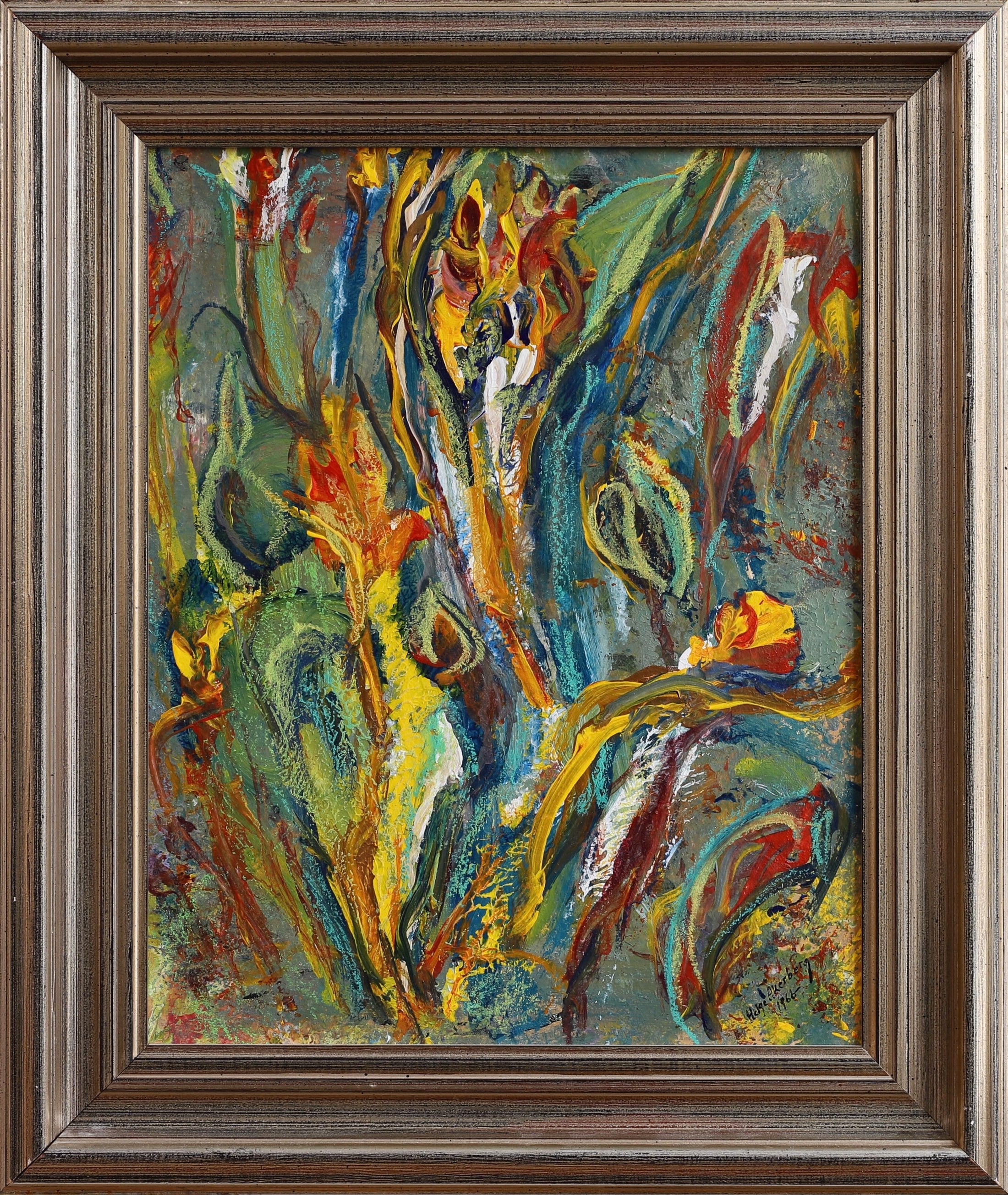 Vintage Mid Century Abstract Oil Painting from Sweden 1966