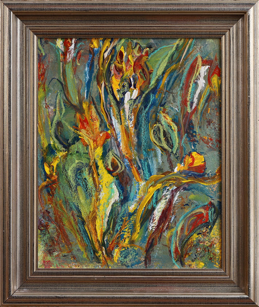 Vintage Mid Century Abstract Oil Painting from Sweden 1966