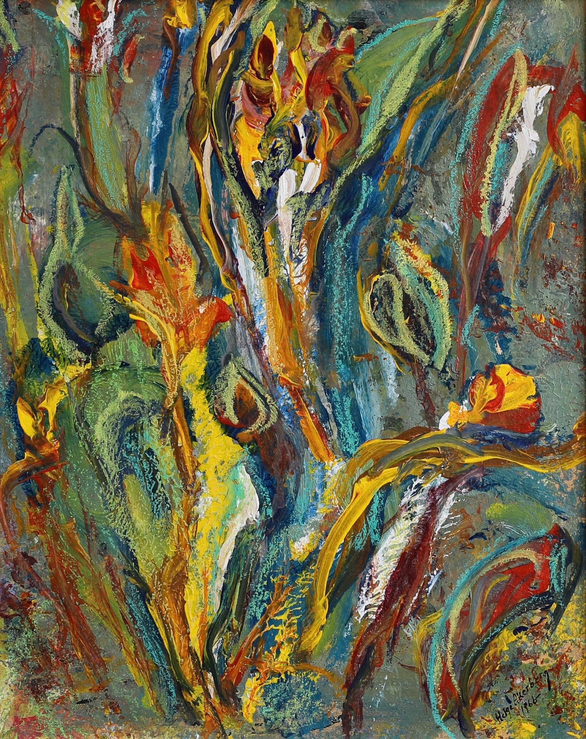 Vintage Mid Century Abstract Oil Painting from Sweden 1966