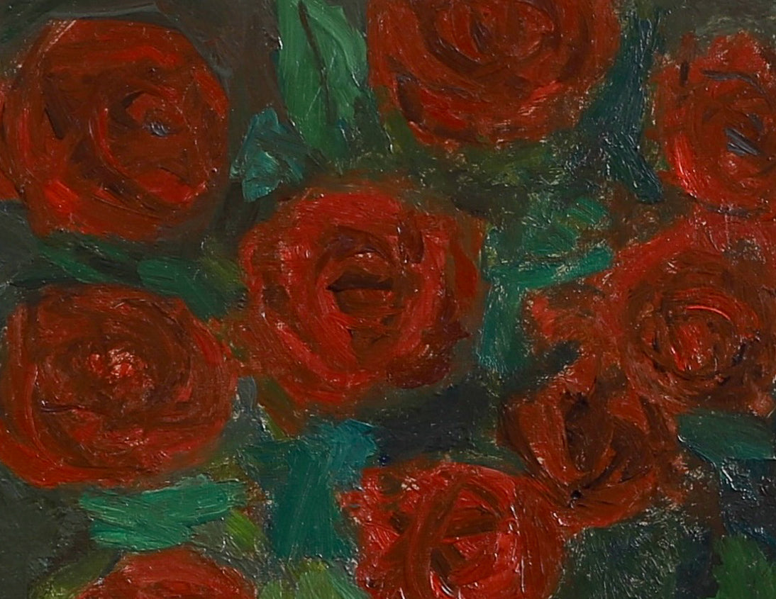 Original Red Roses Still Life Oil Painting Vintage Mid Century from Sweden