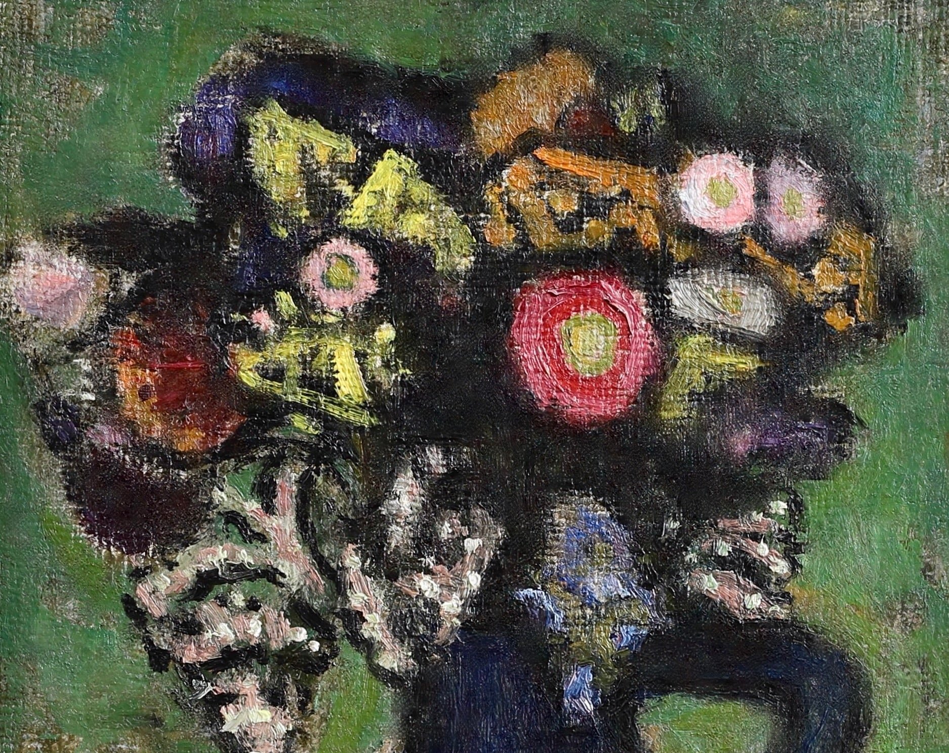 Vintage Art Mid Century Colorful Still Life Oil Painting Sweden 1949