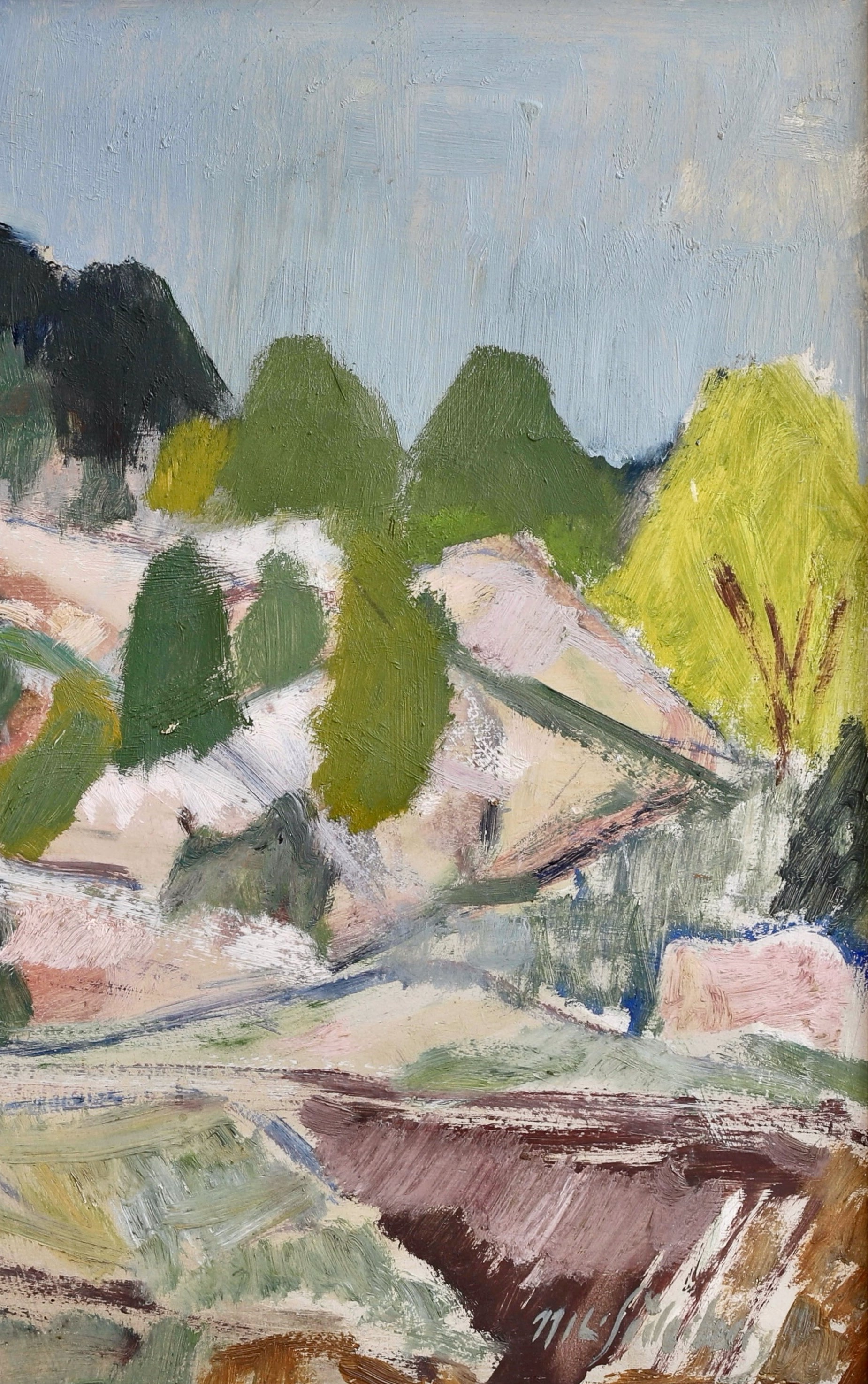 Vintage Art Original Mid Century Landscape Oil Painting from Sweden