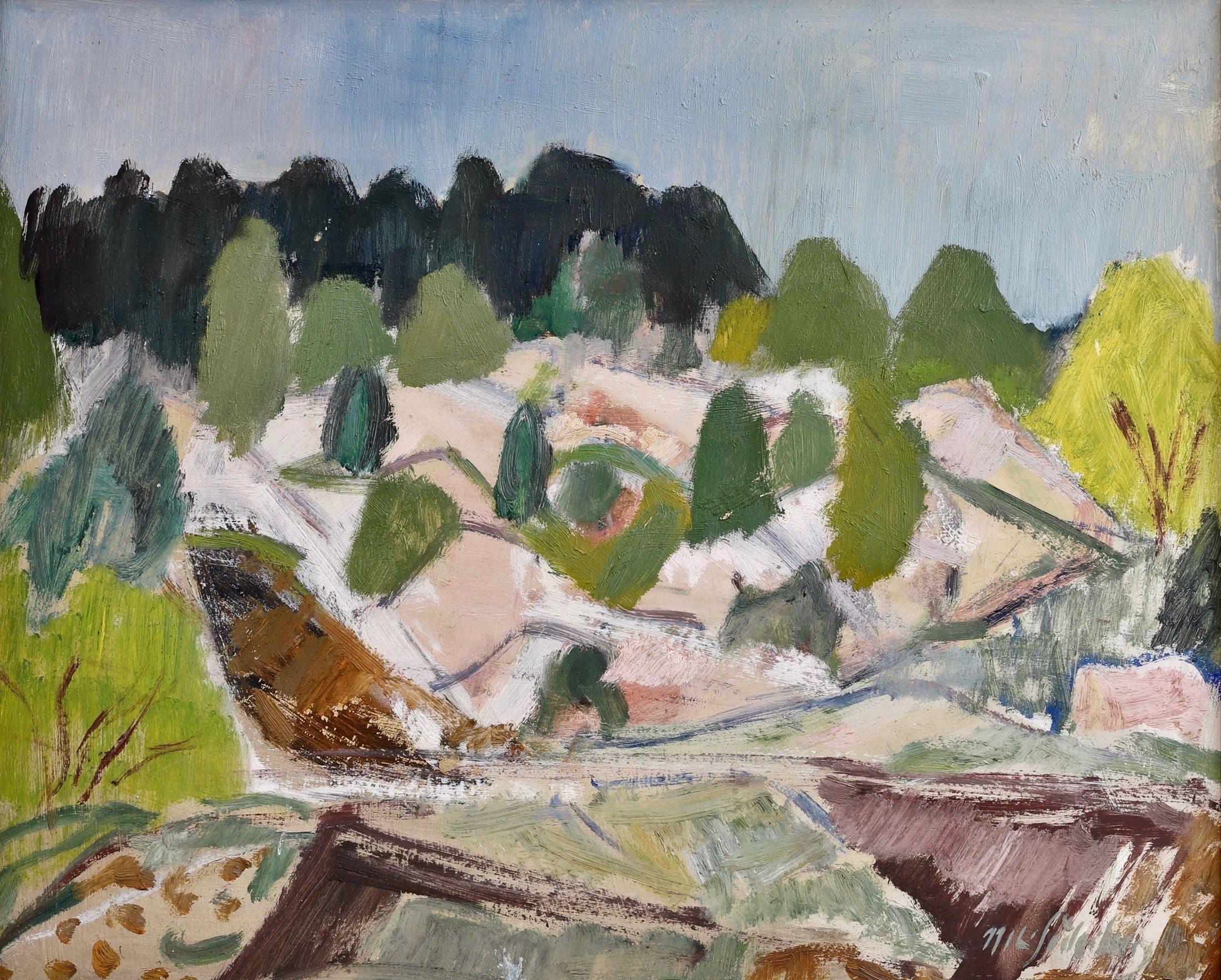 Vintage Art Original Mid Century Landscape Oil Painting from Sweden