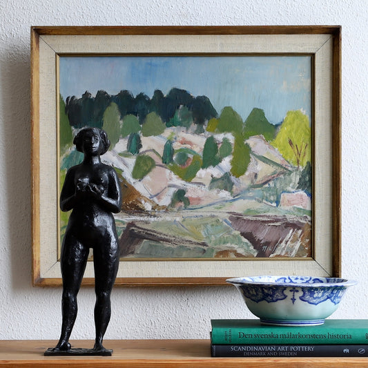 Vintage Art Original Mid Century Landscape Oil Painting from Sweden