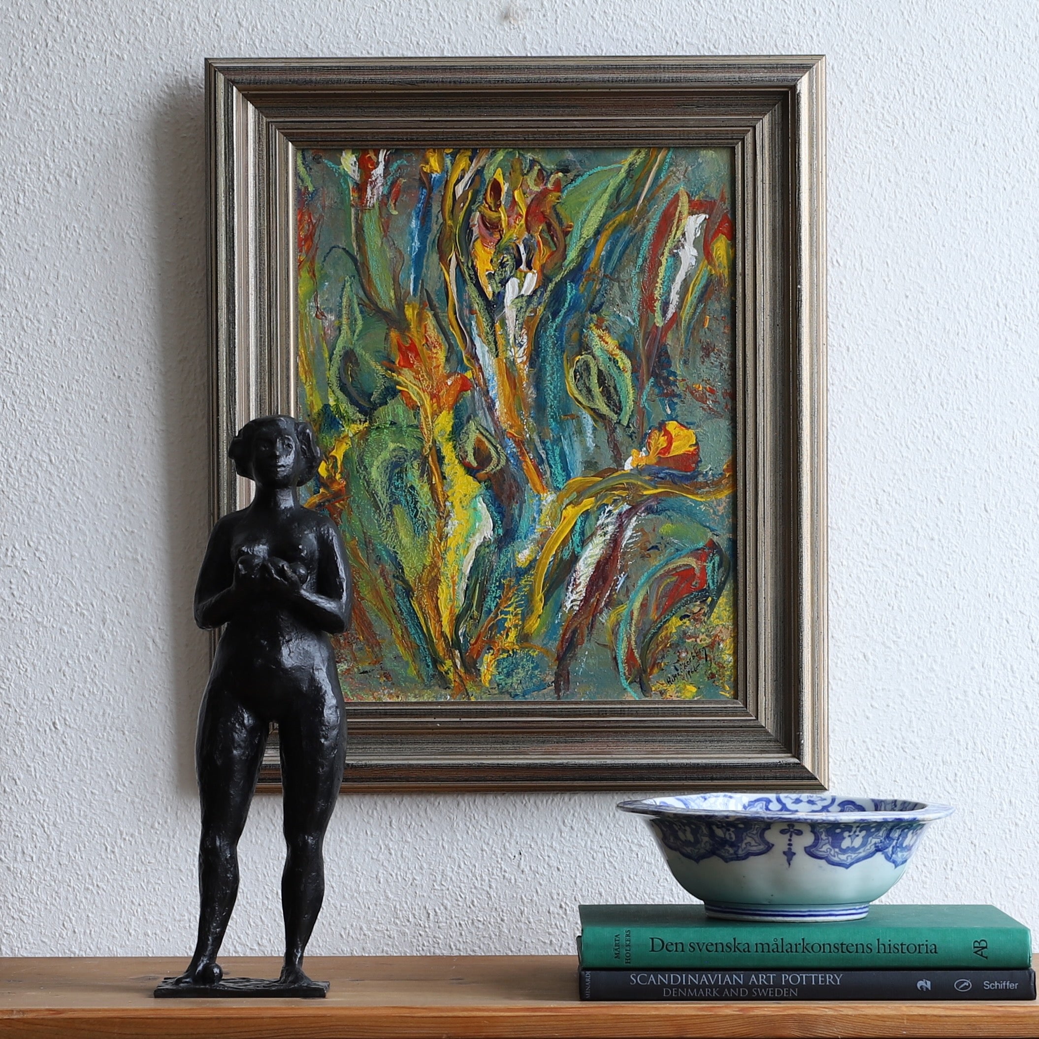 Vintage Mid Century Abstract Oil Painting from Sweden 1966
