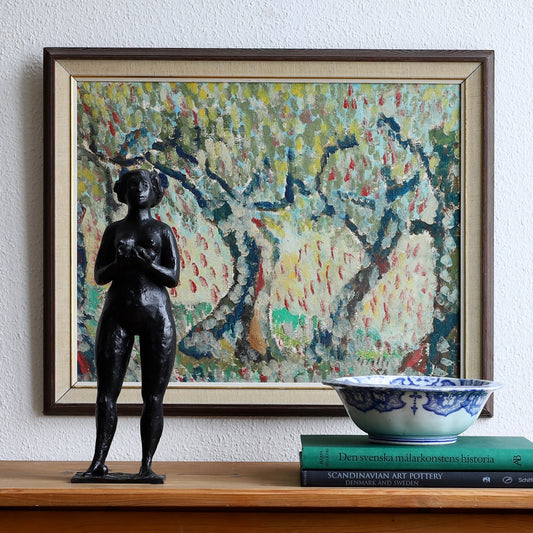 Mid Century Vintage Abstract Landscape Oil Painting From Sweden