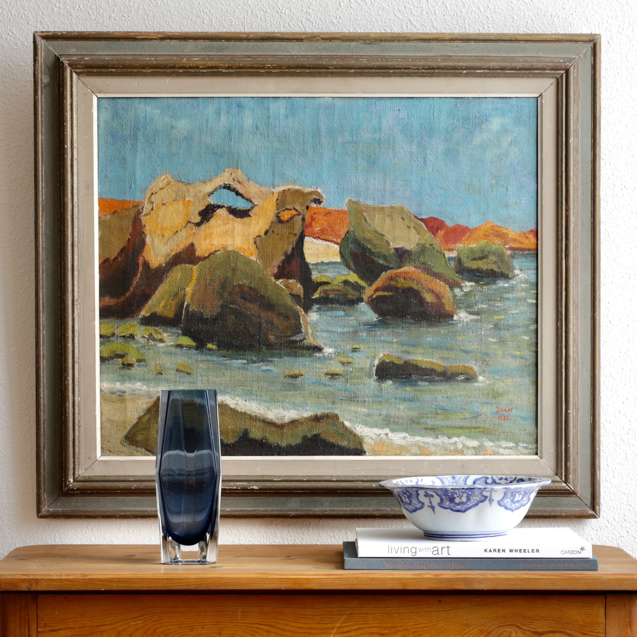 Mid Century Vintage Original Coastal Oil Painting from Sweden
