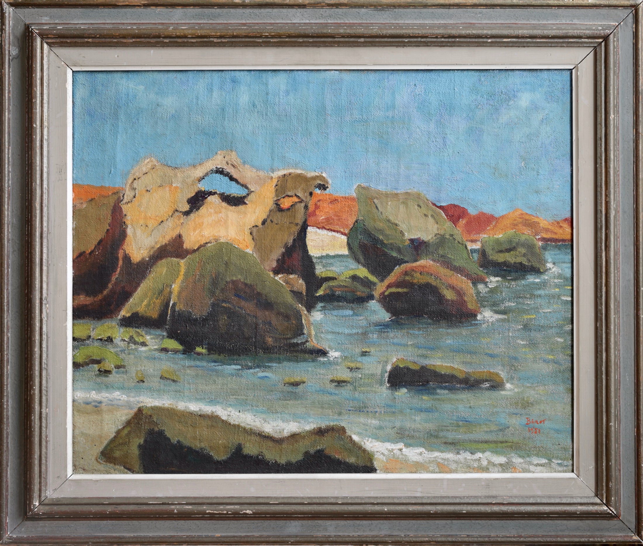 Mid Century Vintage Original Coastal Oil Painting from Sweden