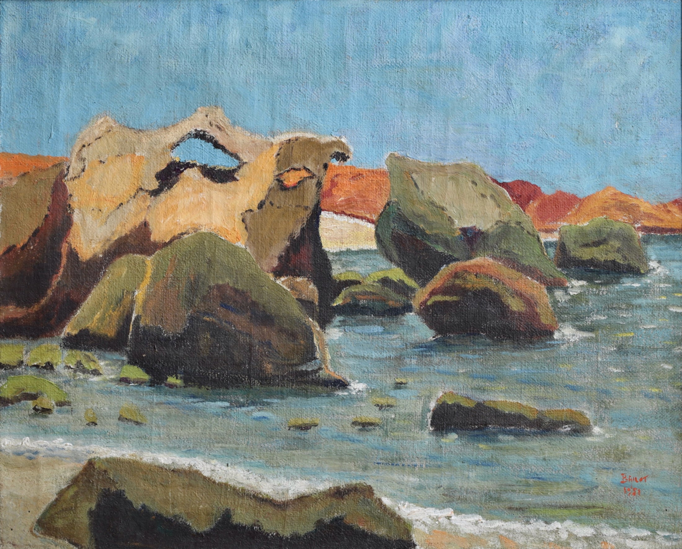 Mid Century Vintage Original Coastal Oil Painting from Sweden