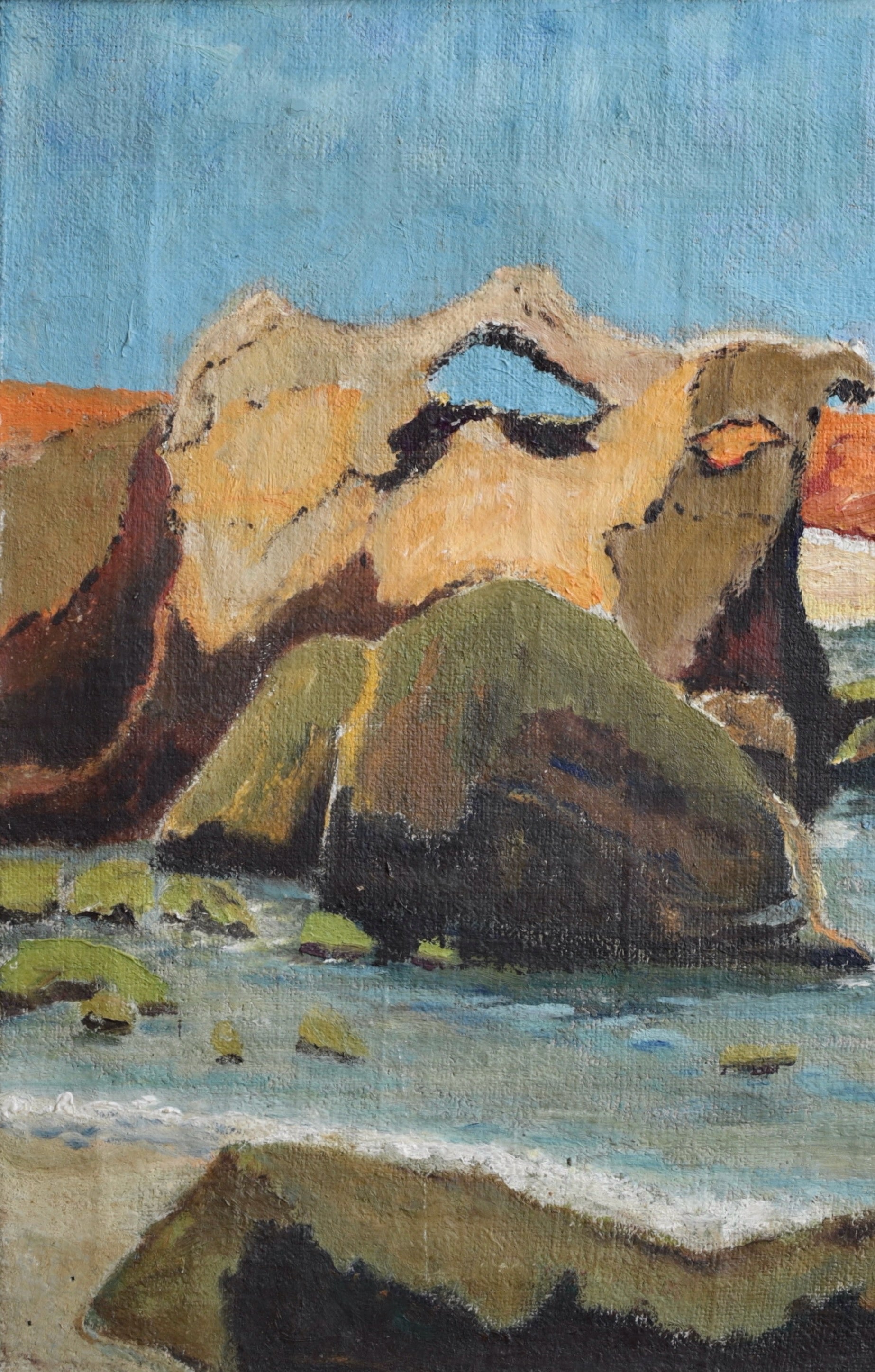 Mid Century Vintage Original Coastal Oil Painting from Sweden