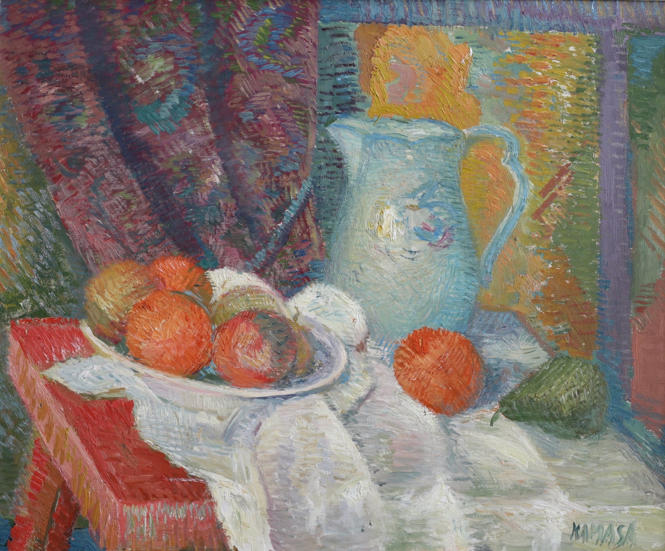 Mid Century Vintage Original Colorful Still Life Oil Painting from Sweden