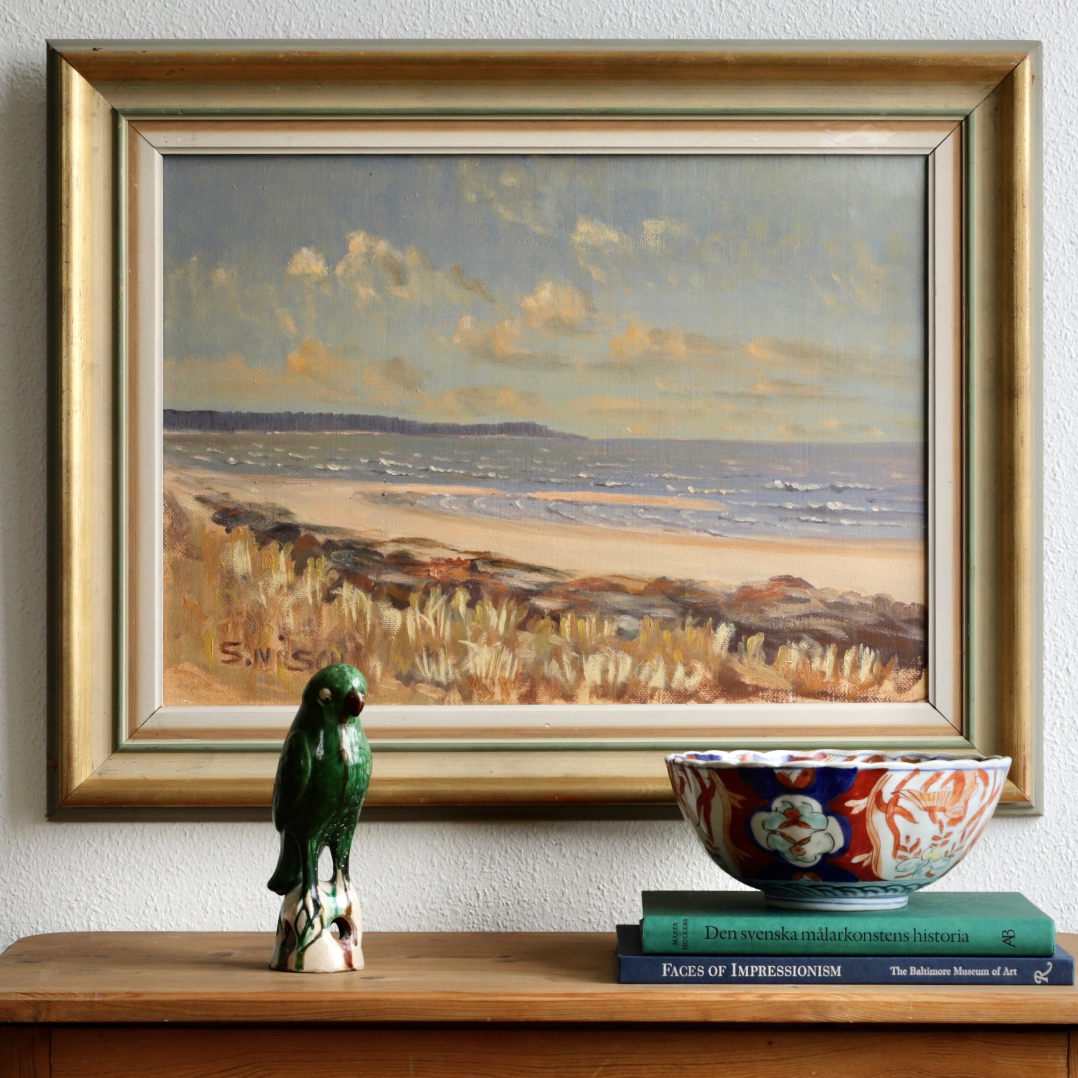 Vintage Mid Century Original Coastal Oil Painting from Sweden