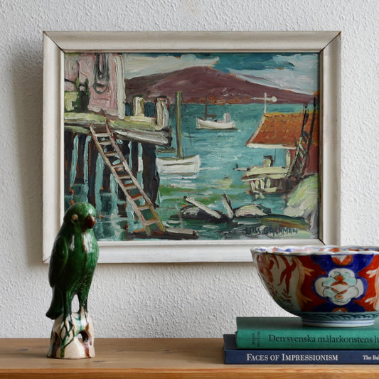 Vintage Mid Century Original Oil Painting from Sweden