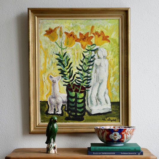 Vintage Mid Century Original Still Life Oil Painting from Sweden