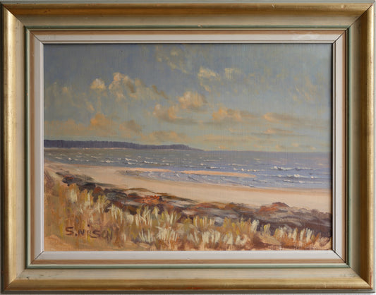 Vintage Mid Century Original Coastal Oil Painting from Sweden