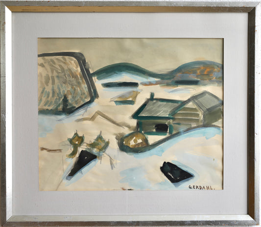 Vintage Art Original Winterscape Painting from Sweden