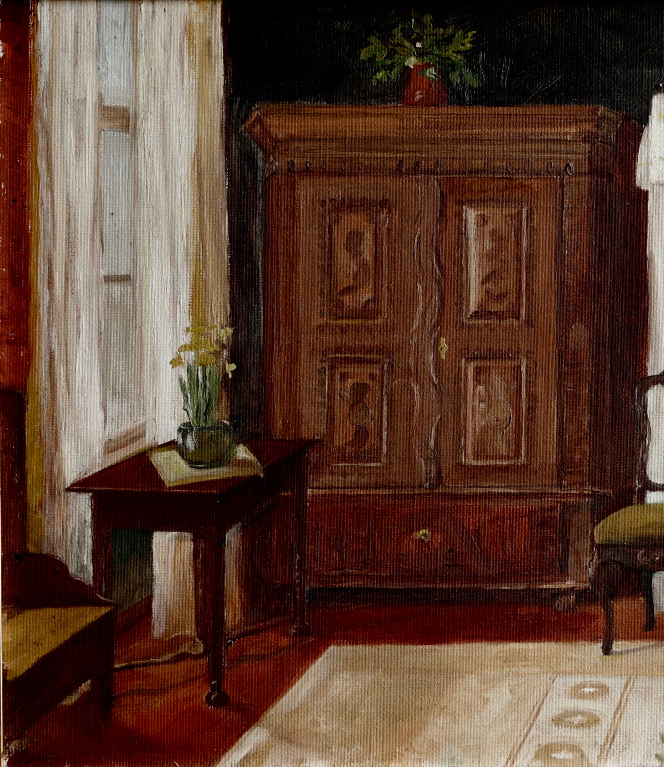 Vintage Art Original Interior Oil Painting from Sweden