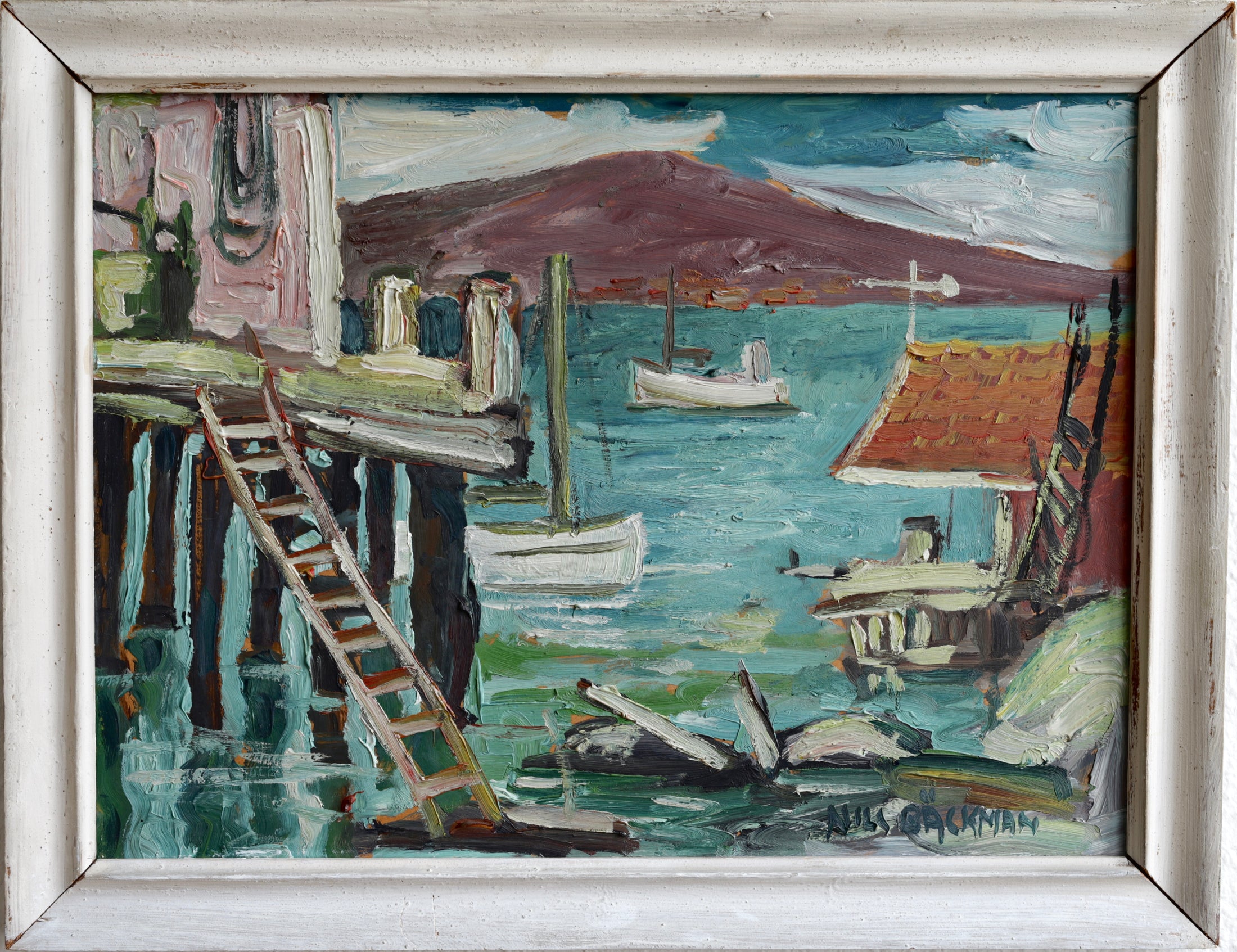 Vintage Mid Century Original Oil Painting from Sweden