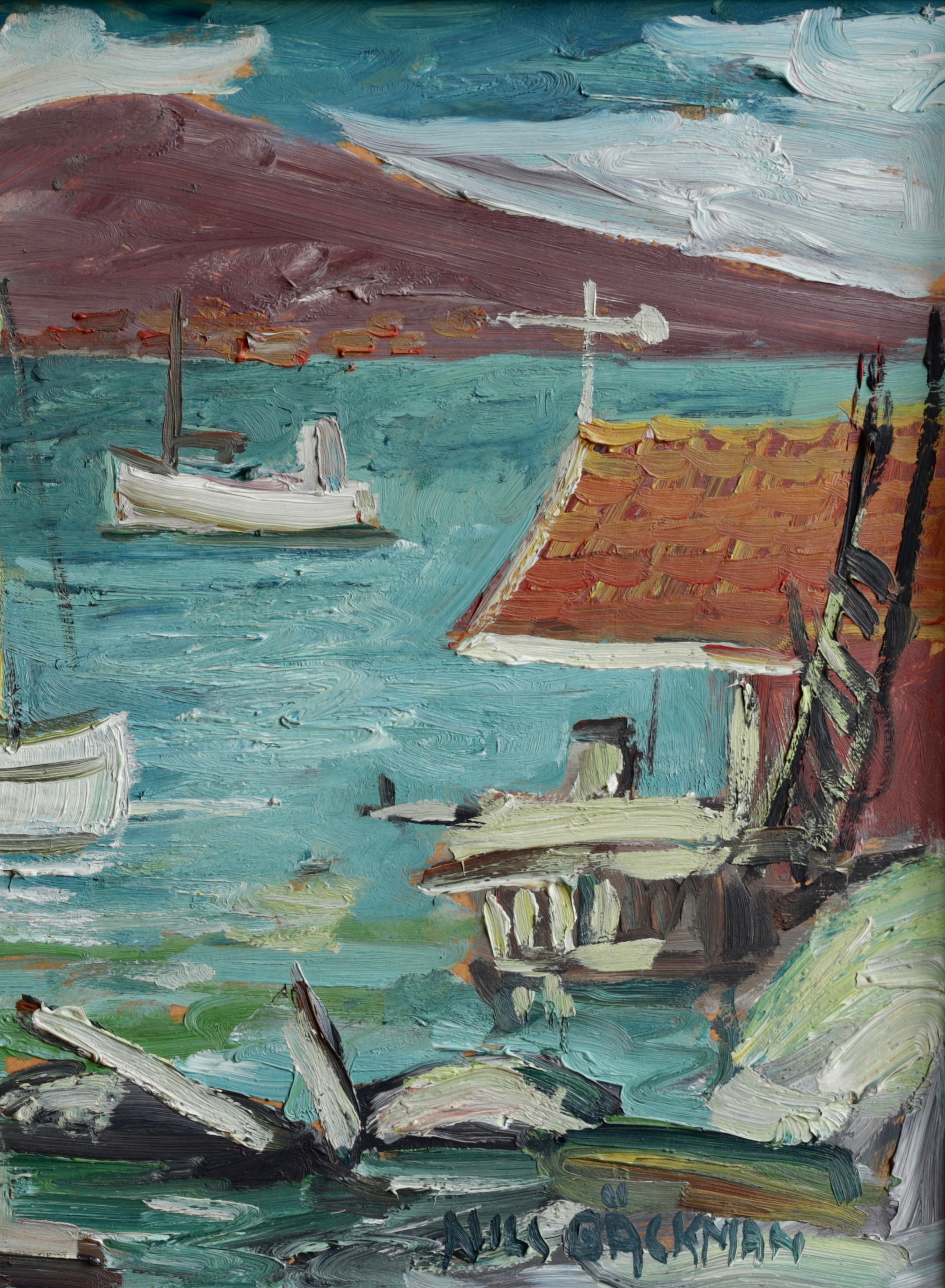 Vintage Mid Century Original Oil Painting from Sweden