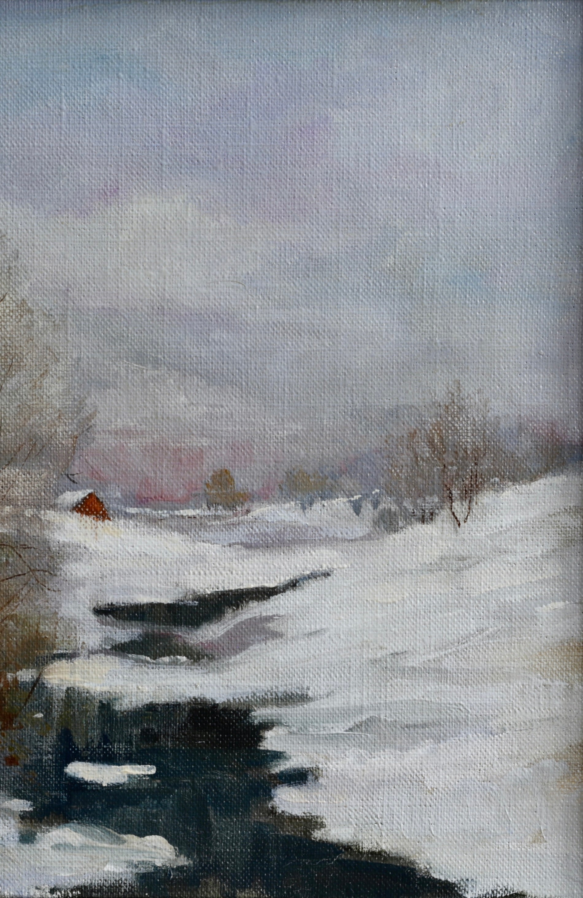 Vintage Original Winter Landscape Oil Painting from Sweden