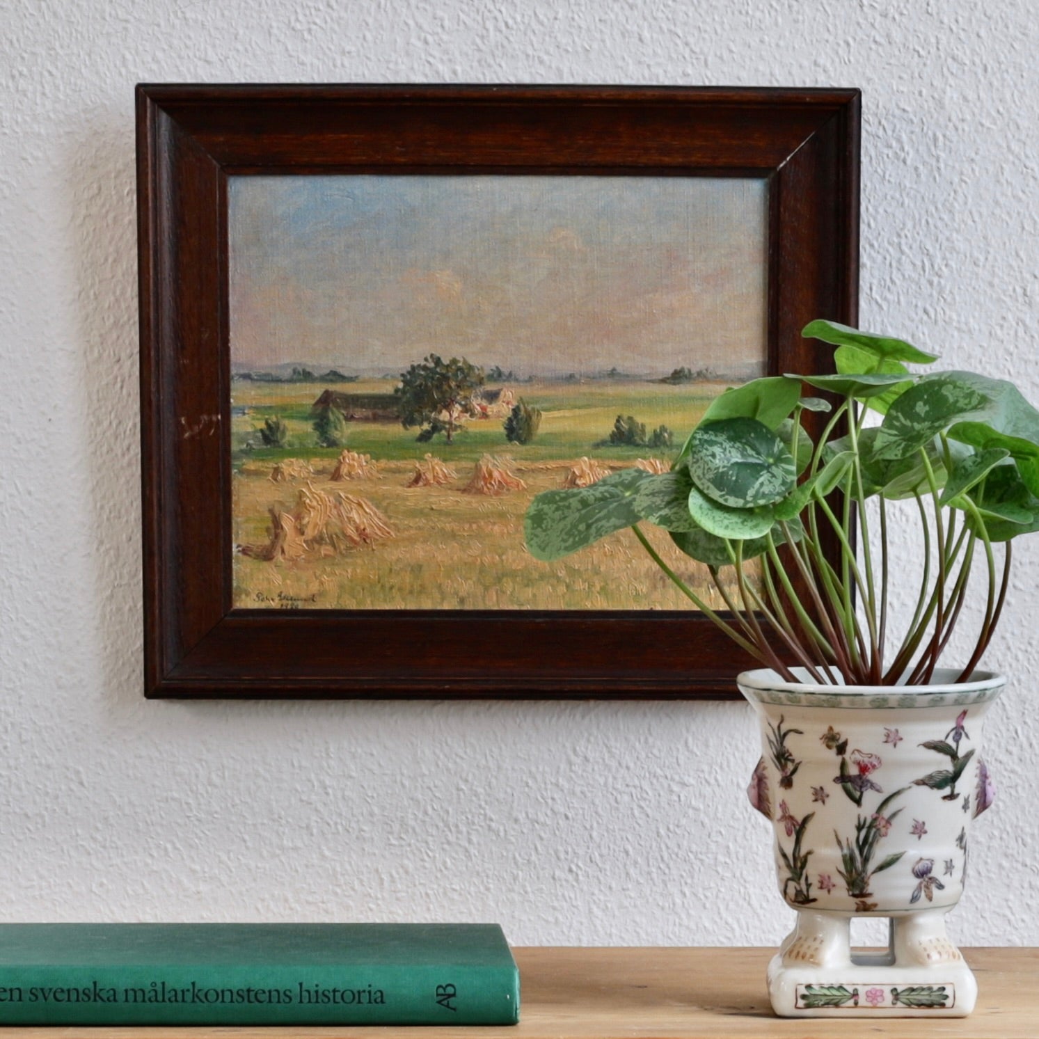 Vintage Original Haystack Oil Painting from Sweden