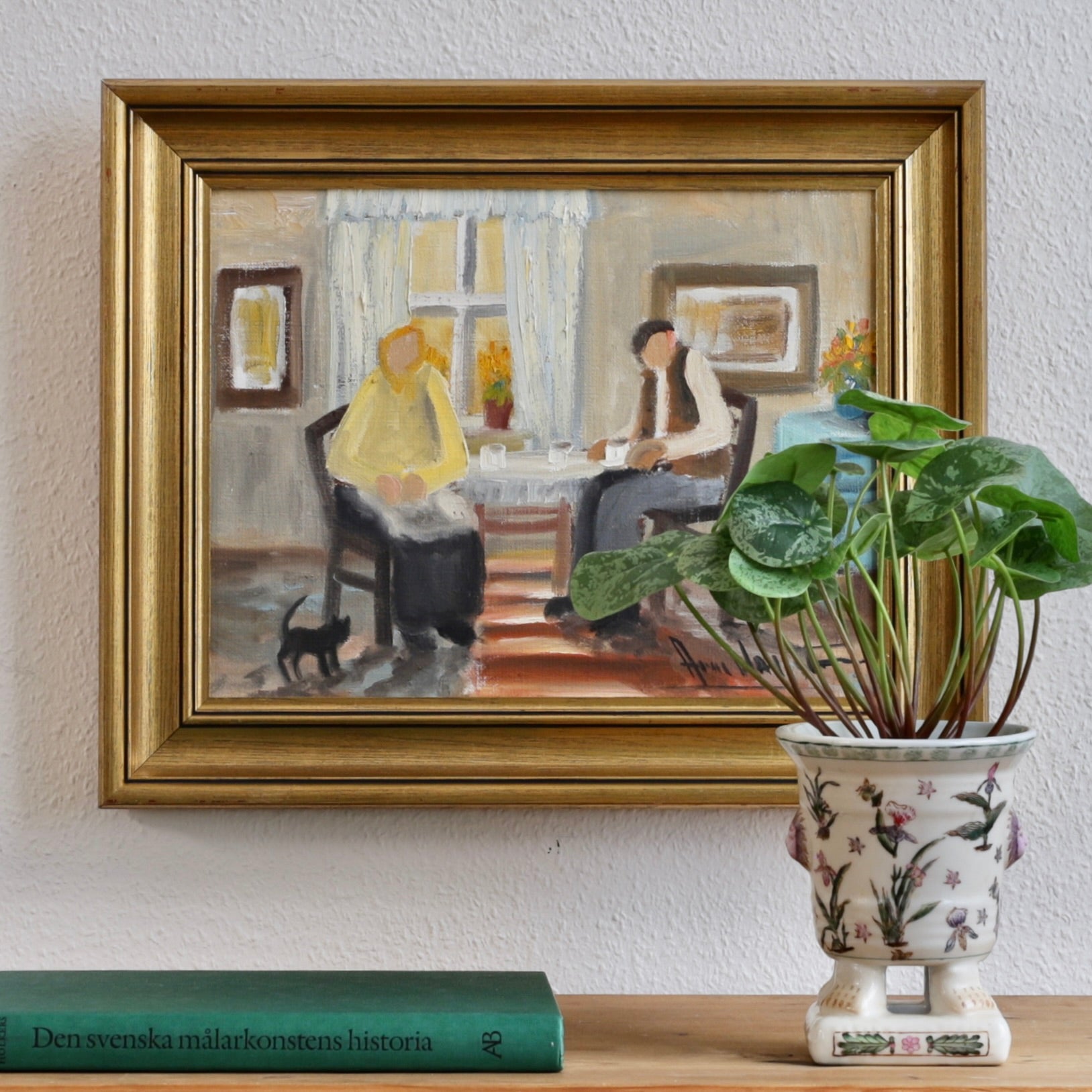 Vintage Original Interior Oil Painting from Sweden