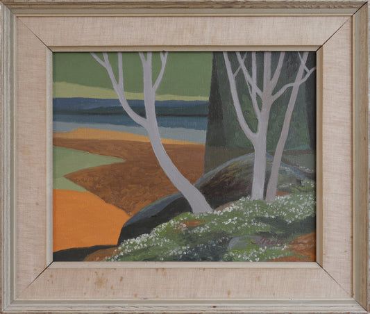 Vintage Mid Century Art Landscape Oil Painting from Sweden