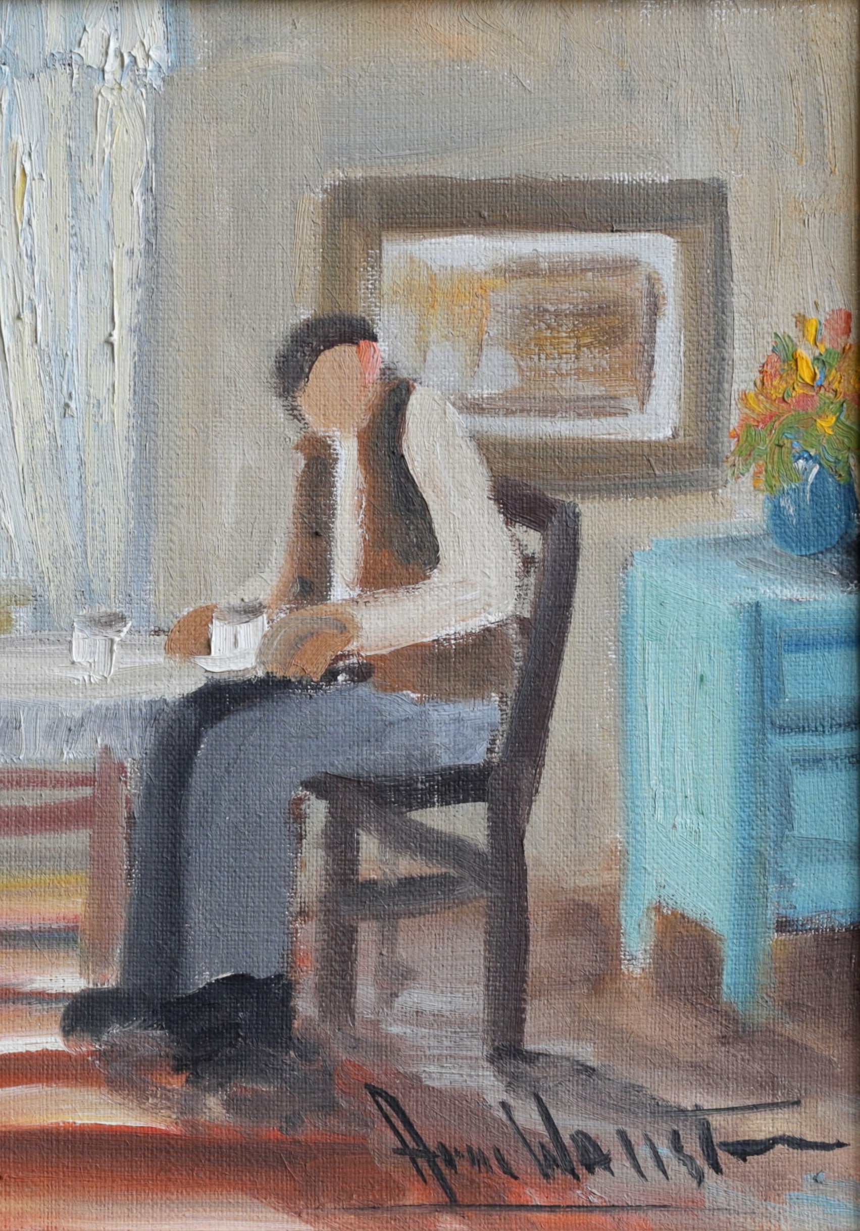 Vintage Original Interior Oil Painting from Sweden