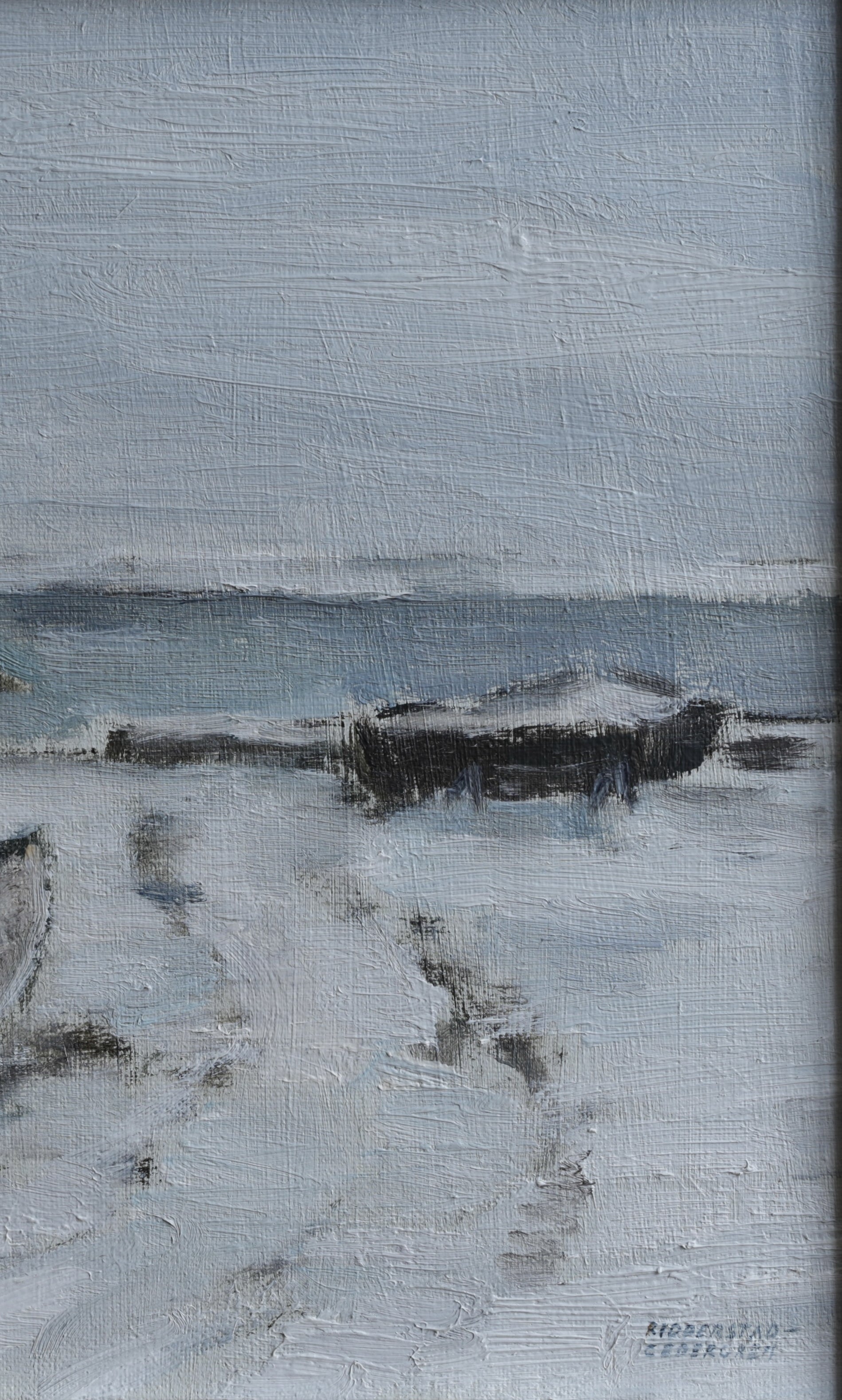 Vintage Art Mid Century Oil Painting Coastal Scene from Sweden
