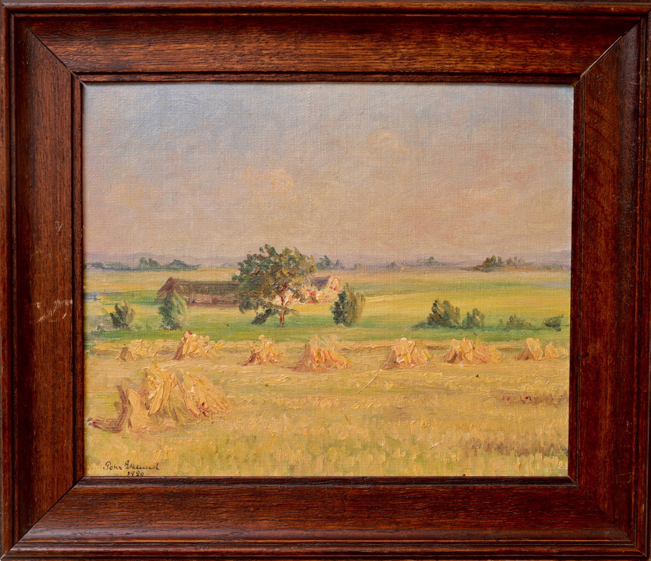 Vintage Original Haystack Oil Painting from Sweden