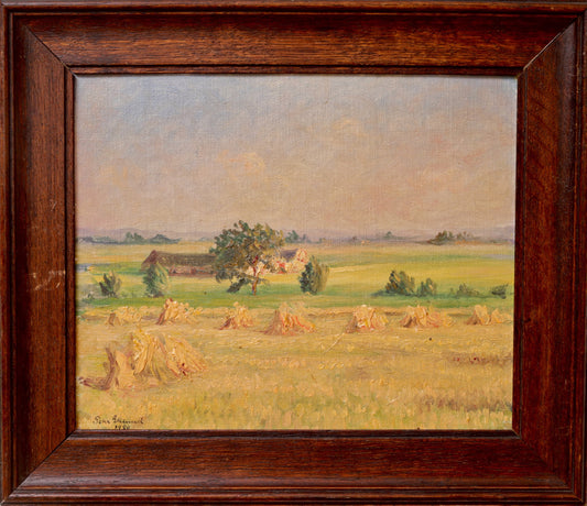 Vintage Original Haystack Oil Painting from Sweden