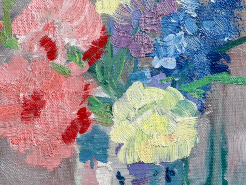 Vintage Art Mid Century Original Still Life Oil Painting by U Karlsson