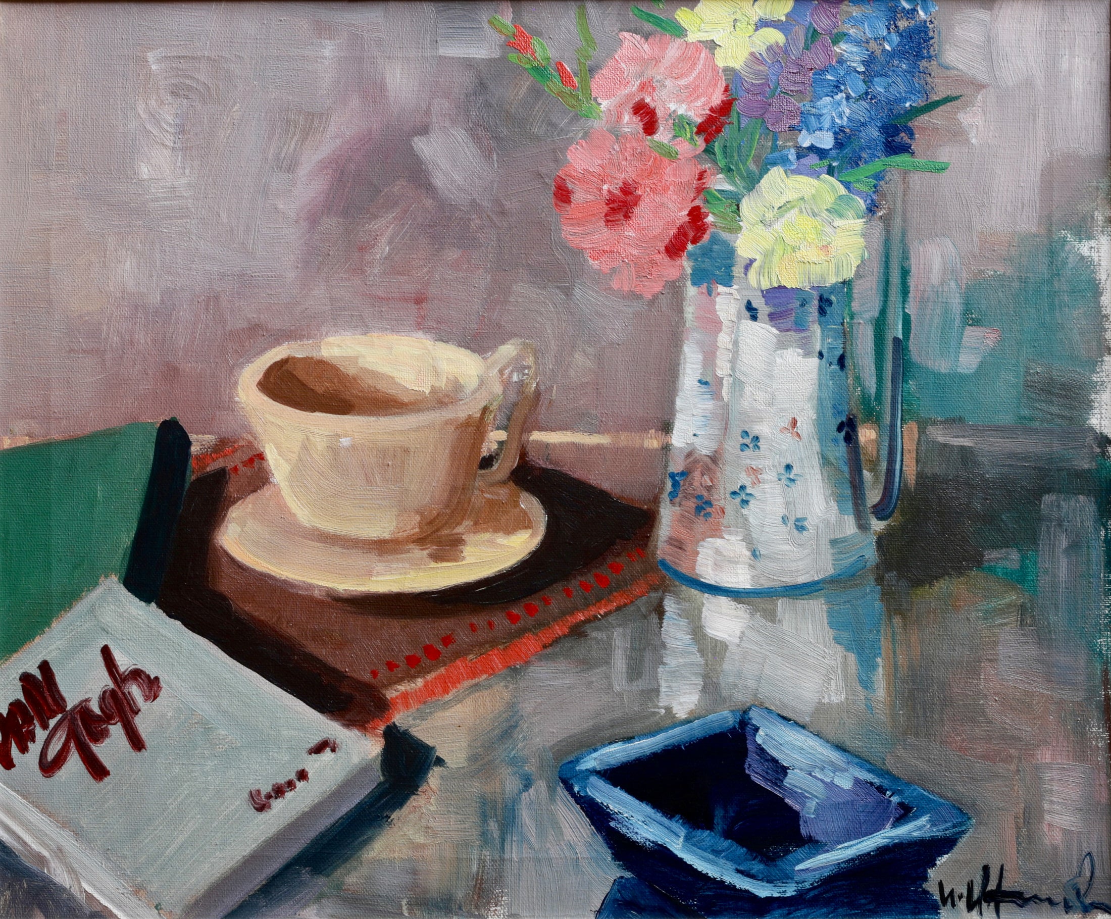 Vintage Art Mid Century Original Still Life Oil Painting by U Karlsson