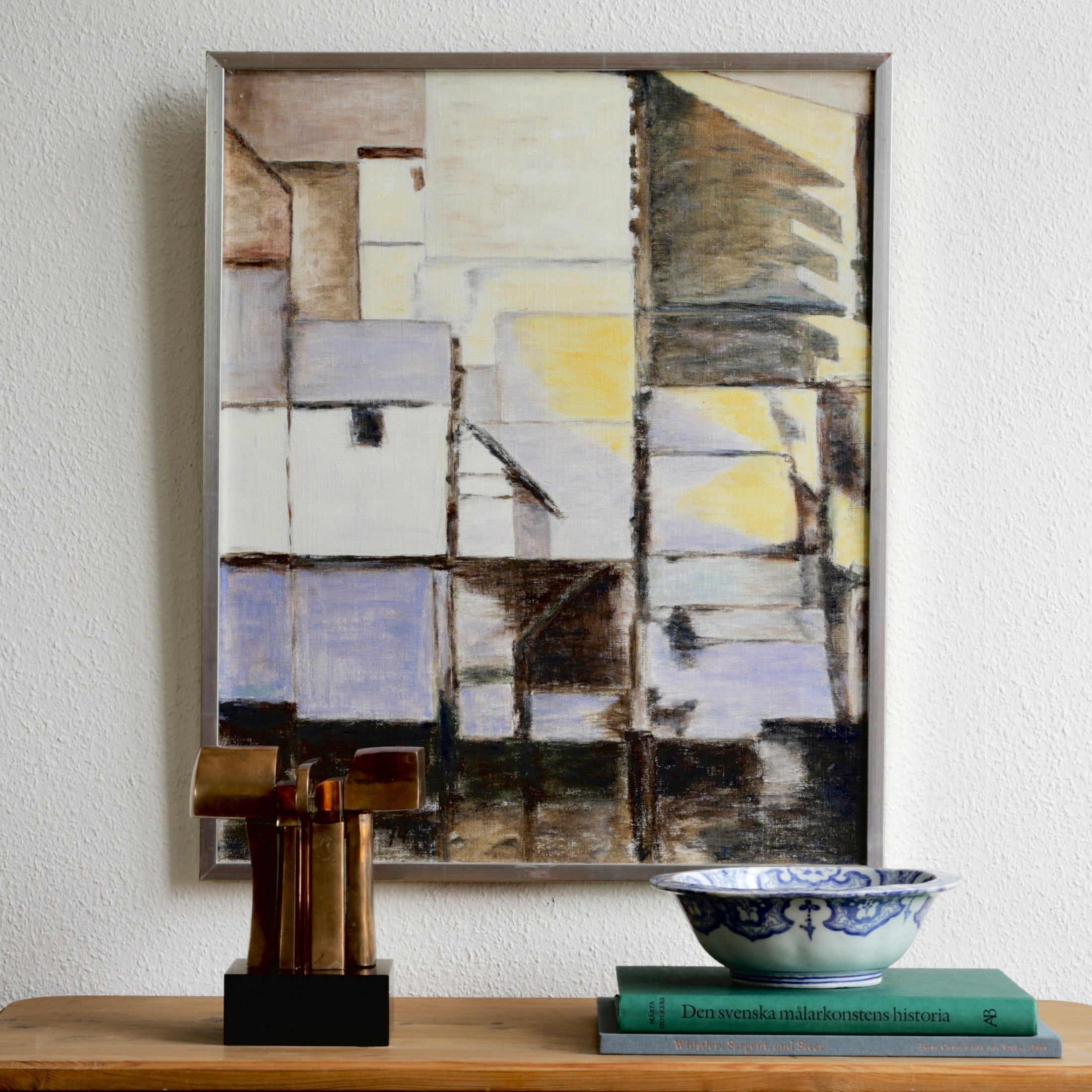 Vintage Original Abstract Oil Painting from Sweden 1974