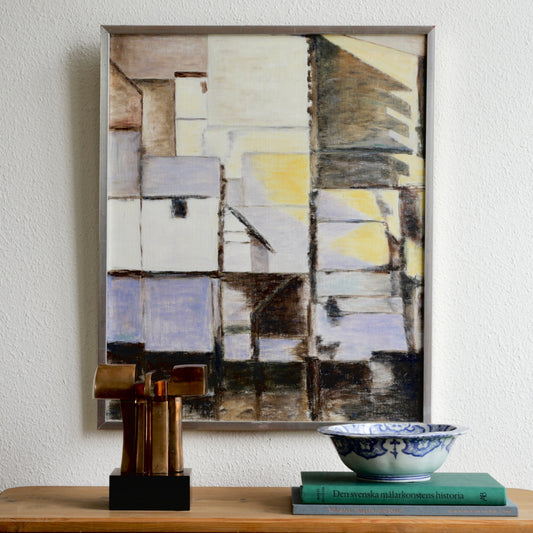 Vintage Original Abstract Oil Painting from Sweden 1974