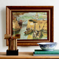 Load image into Gallery viewer, Vintage Original Mid Century Harbor Scene Oil Painting from Sweden 1944
