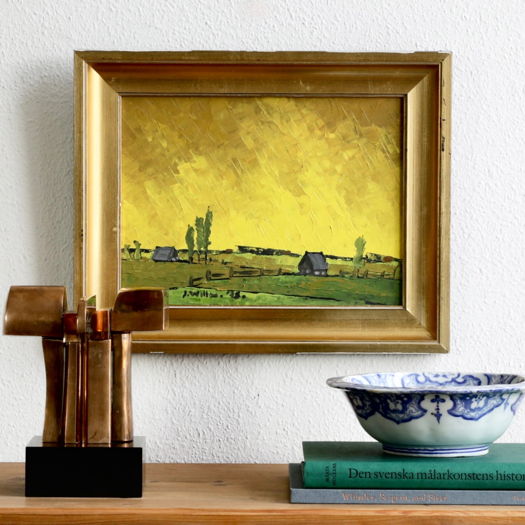 Vintage Mid Century Original Landscape Oil Painting from Sweden 1975