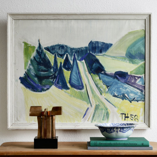 Mid Century Original Landscape Oil Painting from Sweden 1958
