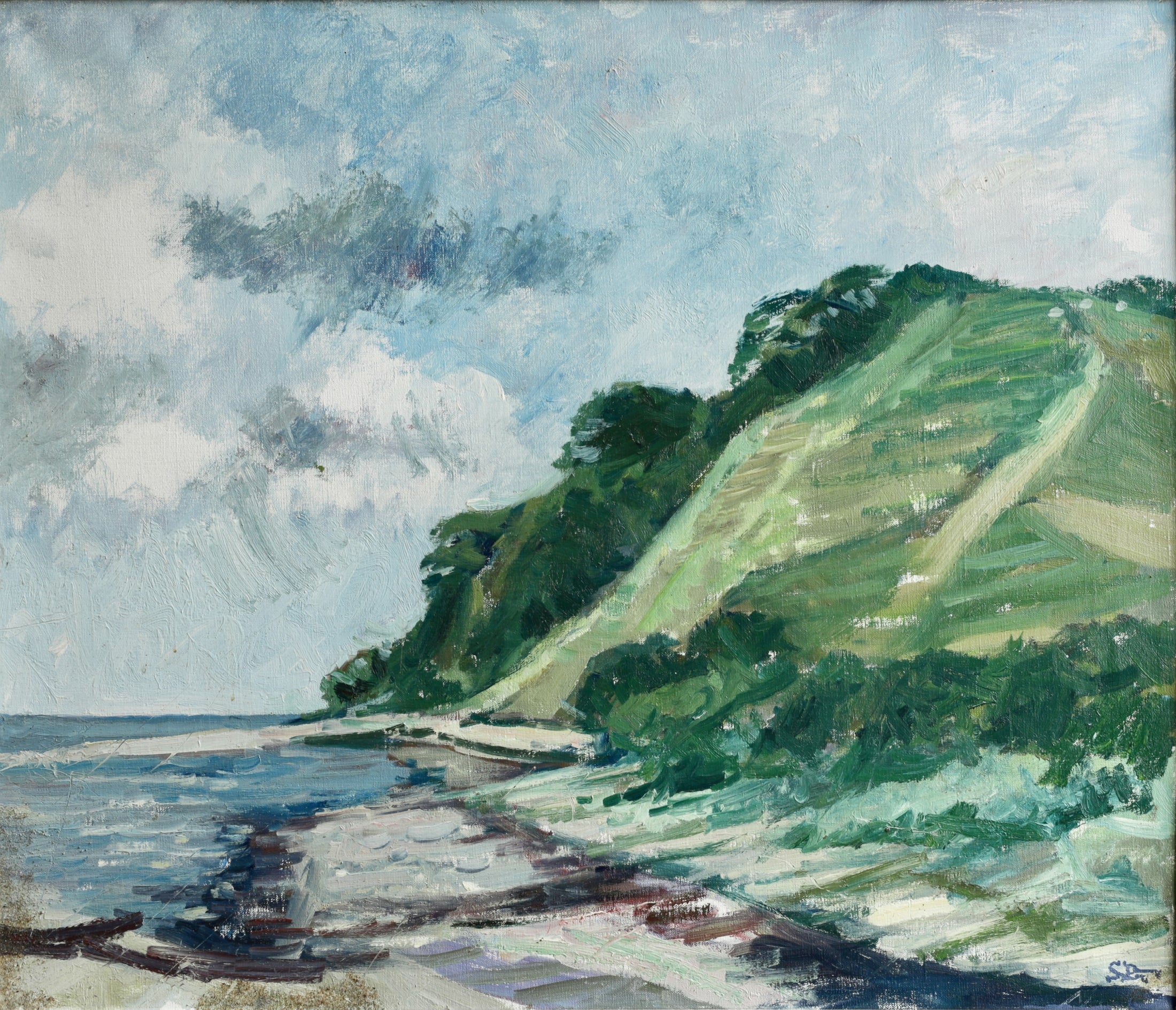 Mid Century Vintage Coastal Oil Painting from Sweden