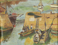 Load image into Gallery viewer, Vintage Original Mid Century Harbor Scene Oil Painting from Sweden 1944
